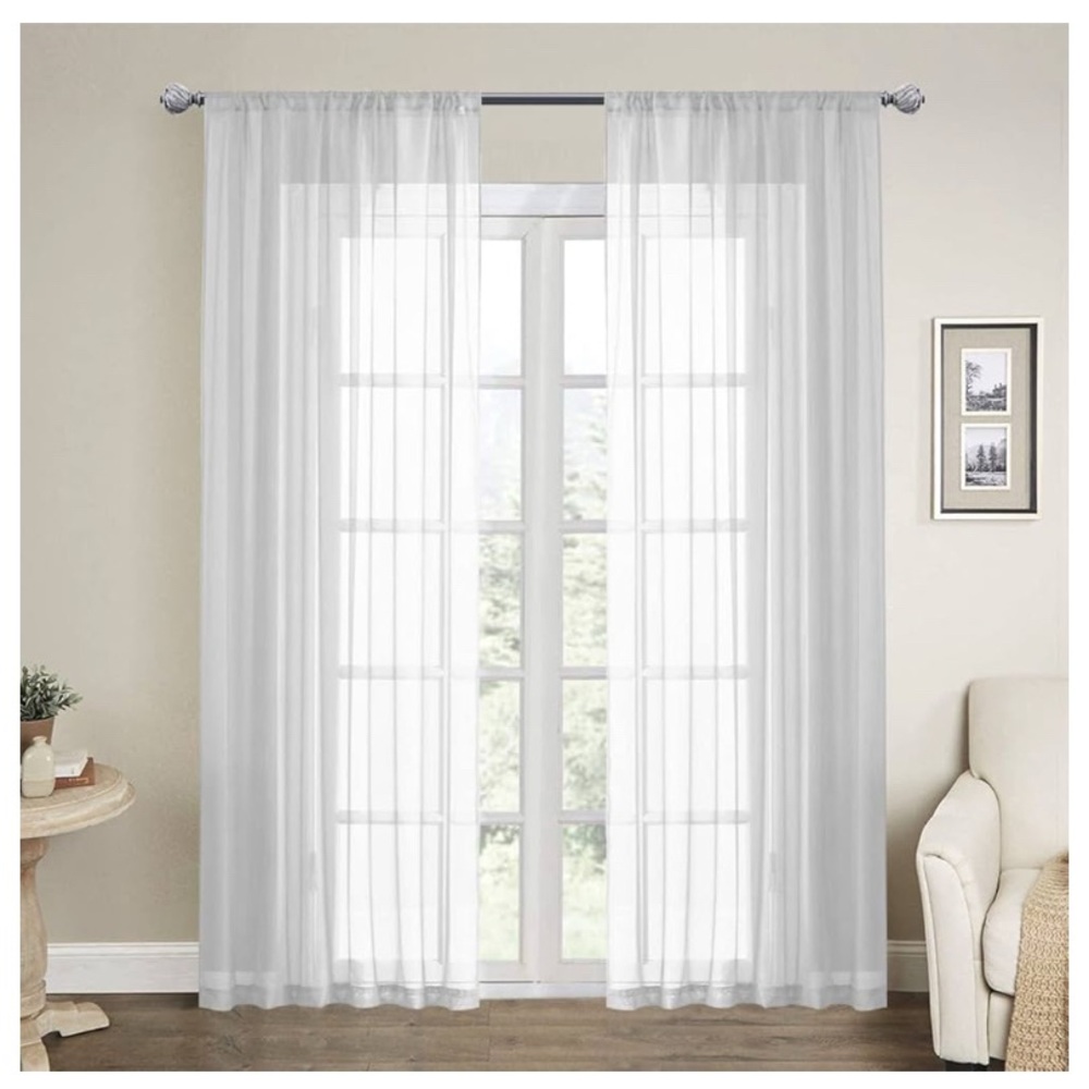 Sale White Sheer Curtains with Subtle Pattern and Full-Length Drape